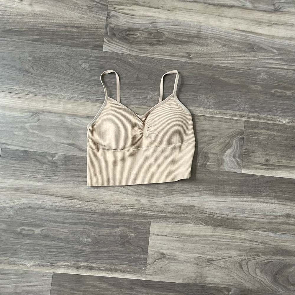 Chic Beige Ribbed Bralette